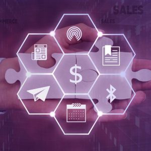 Hand writing sign E Commerce Sales, Conceptual photo activity of buying or selling of products on online service Hand Holding Jigsaw Puzzle Piece Unlocking New Futuristic Technologies.